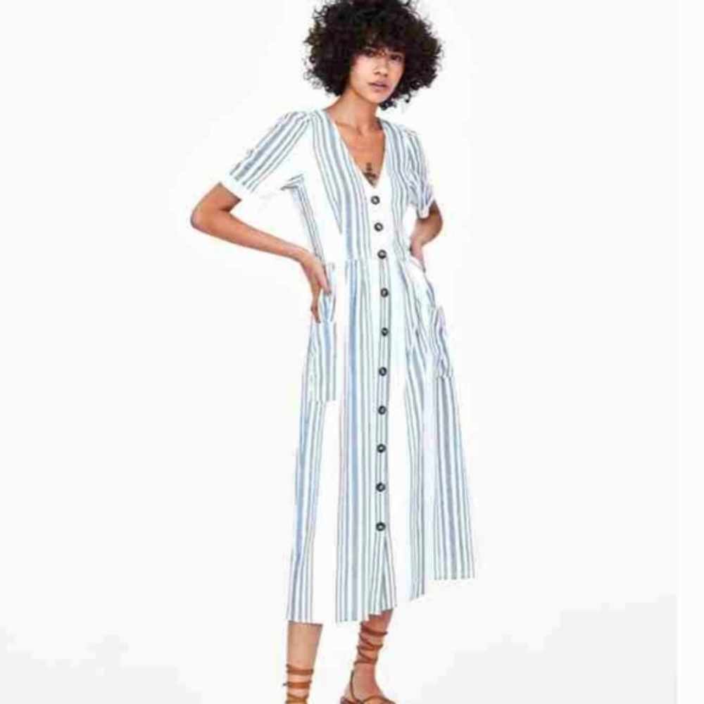Zara Button-Up Dress with Pockets - Picture 2 of 3
